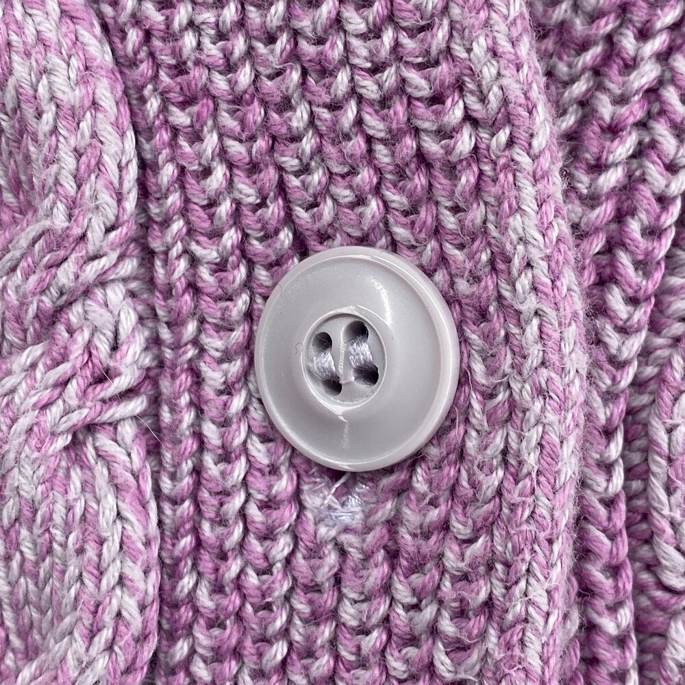 LL BEAN Cardigan Womens L Sweater Button Up Ribbed Cable Knit Cotton Purple - Picture 7 of 11